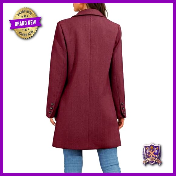 Notch Lapel Double Breasted Trench Peacoat Wool Blend Long Blazer Jacket - Picture 4 of 7